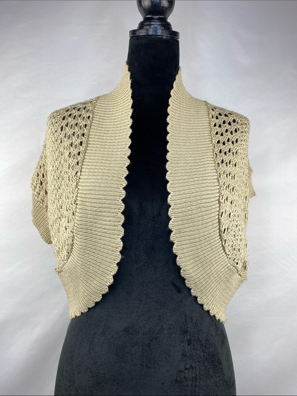 Vintage Y2K Sunny Leigh Crochet Open Knit Bolero Shrug Cardigan Size Small